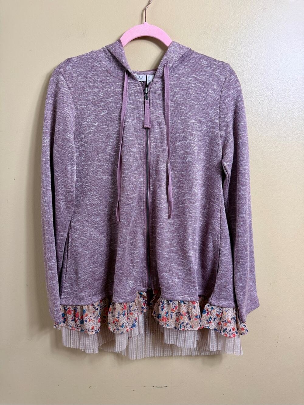 LOGO by Lori Goldstein French Terry Hoodie with Pleated Details. Mauve. Small